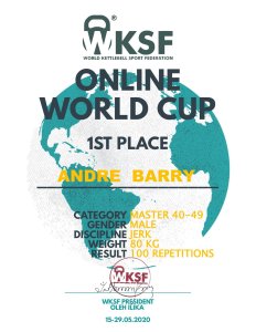 WKSF Online World Cup Certificaat Barry Andre
